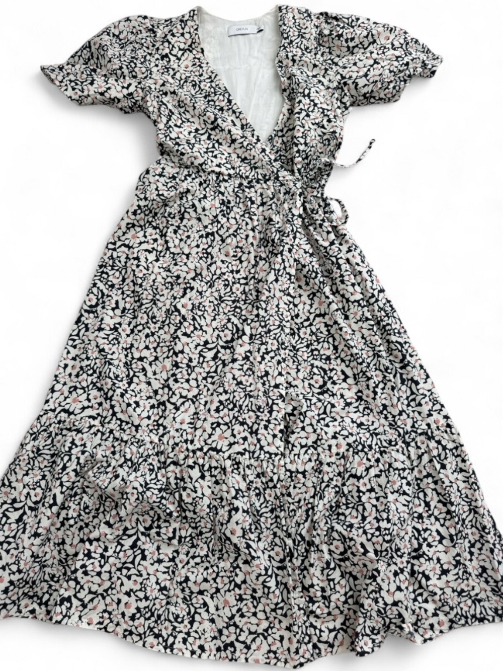 Greylin Black Floral Wrap Maxi Dress with Cream & Blush Accents
